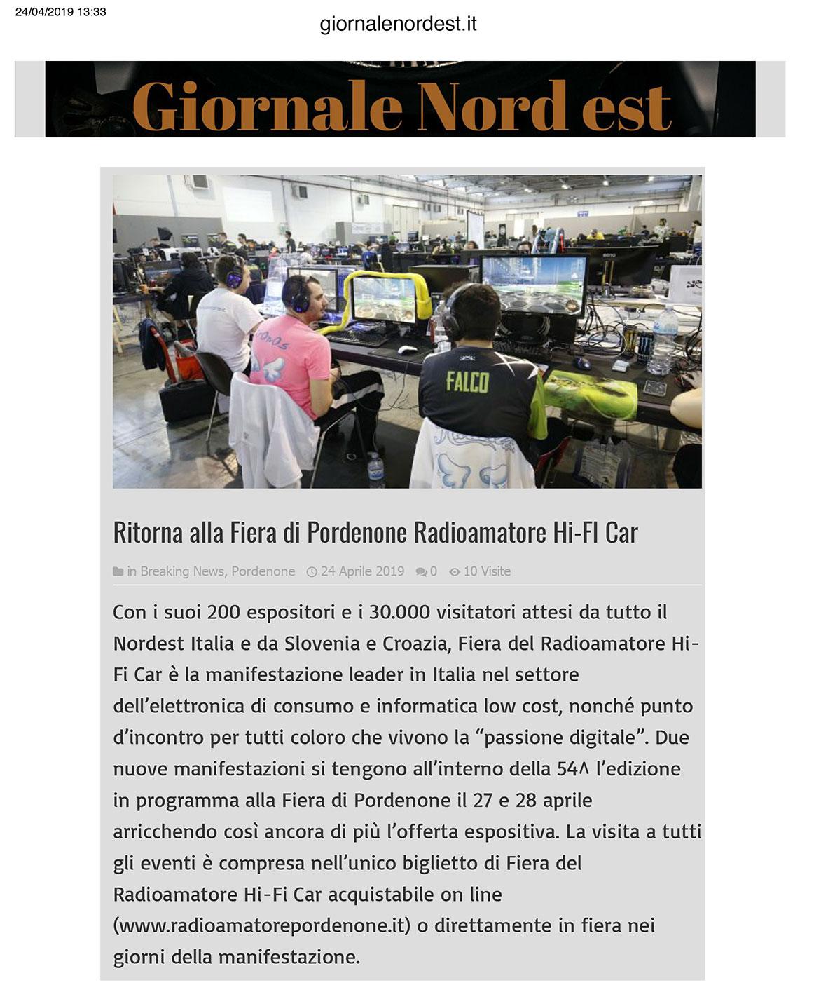 GiornaleNordEst 24052019 Rassegna Stampa Radioamatore Fiera 2019