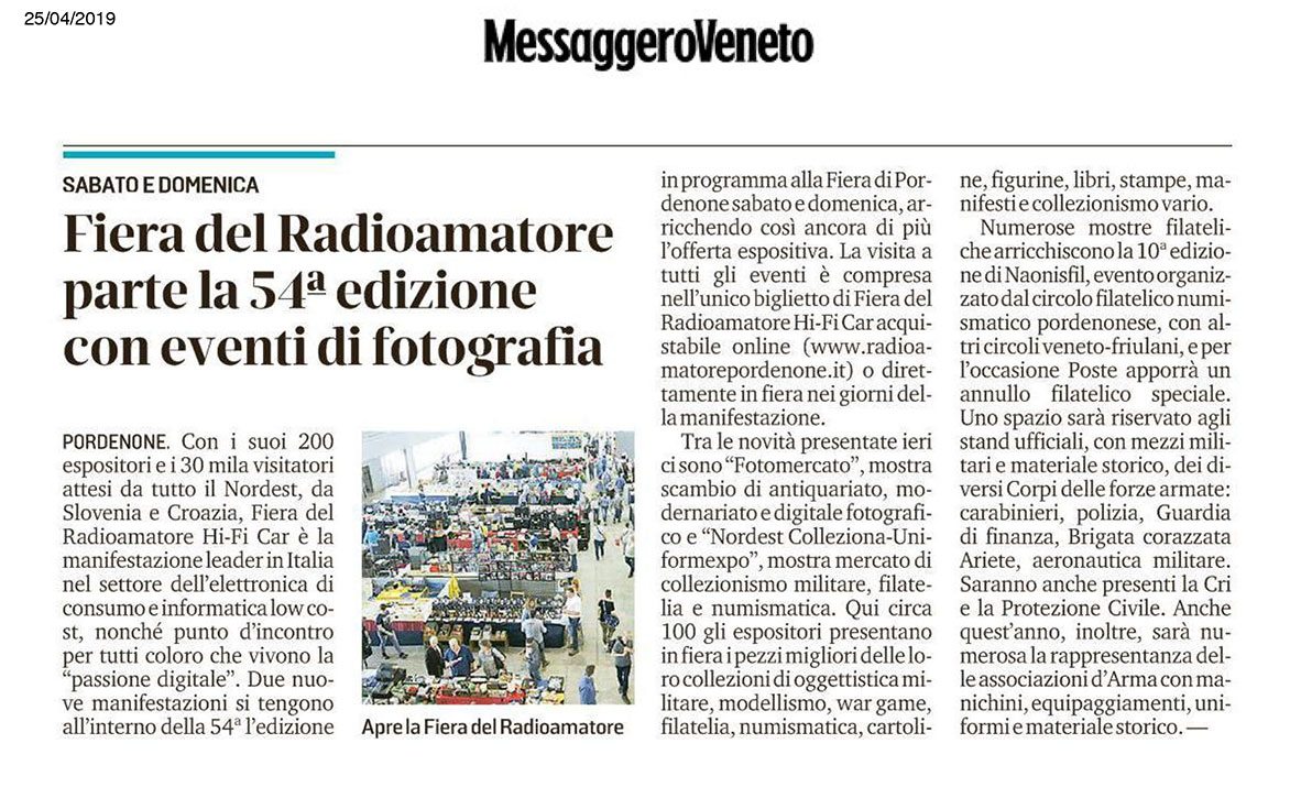 Messaggero 25042019 Rassegna Stampa Radioamatore Fiera 2019